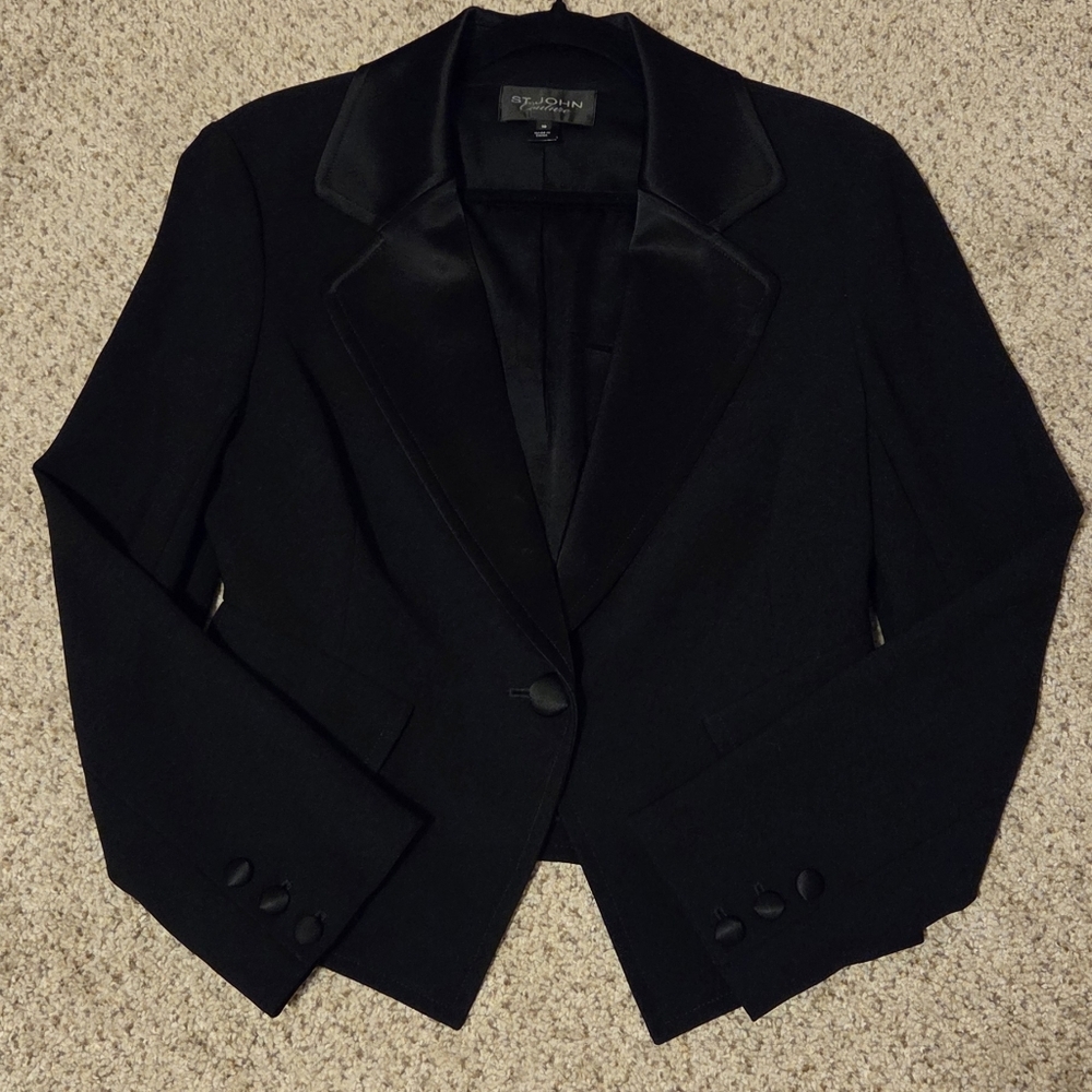 St John Couture Black Tuxedo Evening Formal Blazer Jacket Women's 10 Silk Lining - Picture 9 of 9